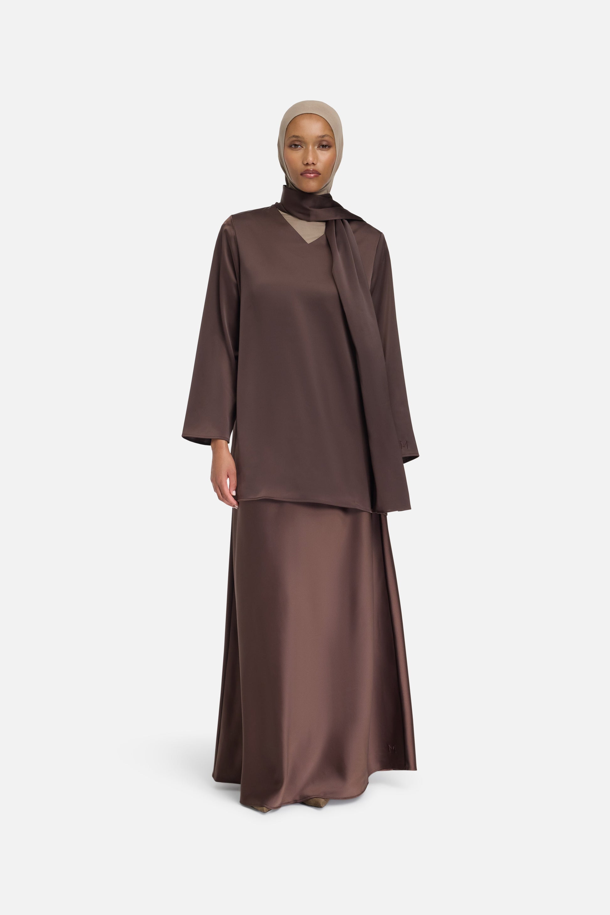 Jupe en satin | Marron foncé