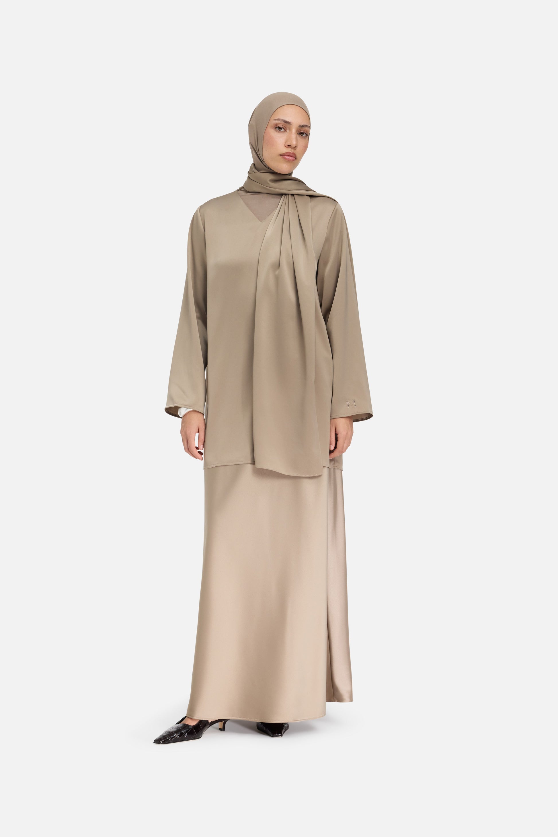 Jupe en satin | Kaki