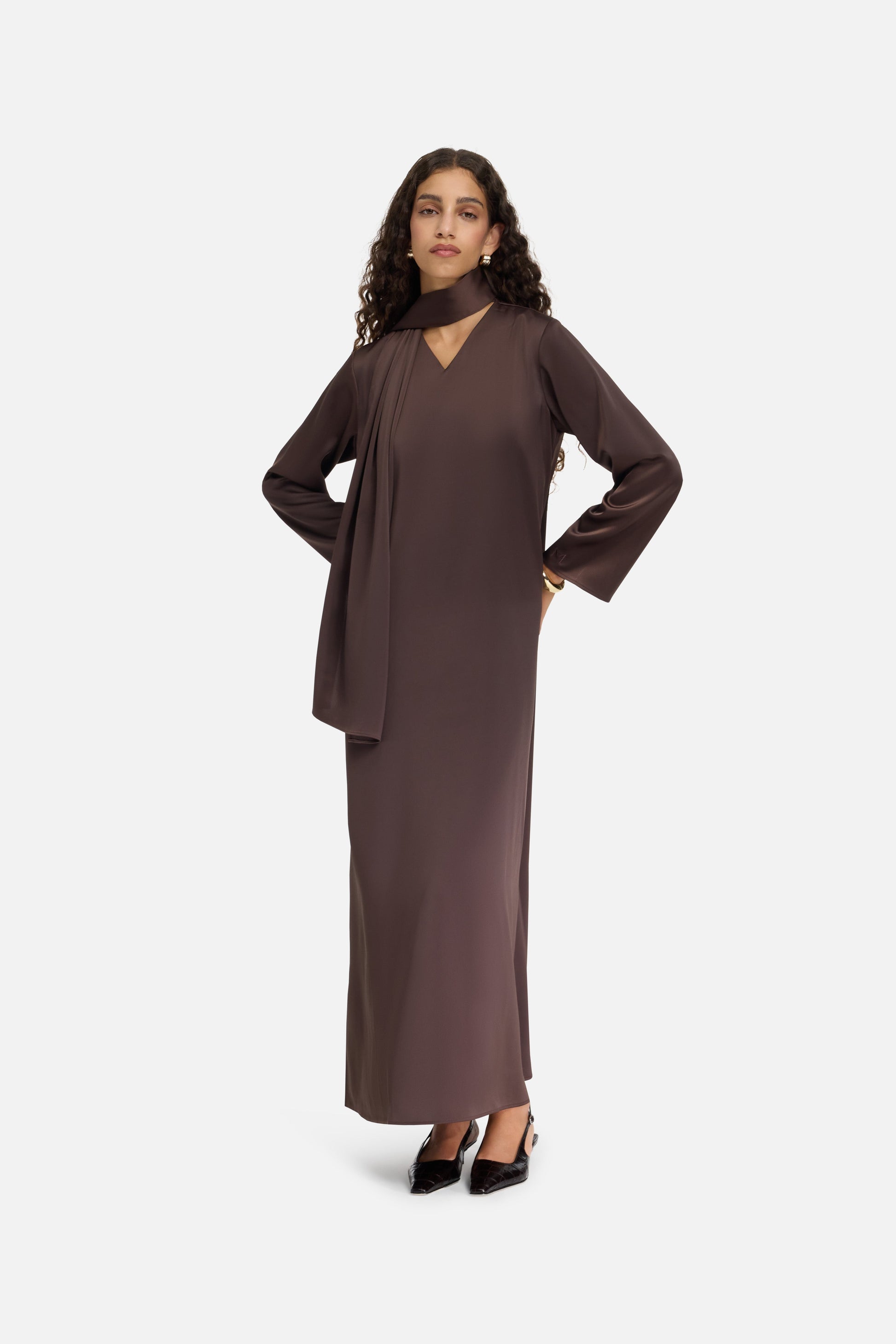 Robe châle | Marron foncé