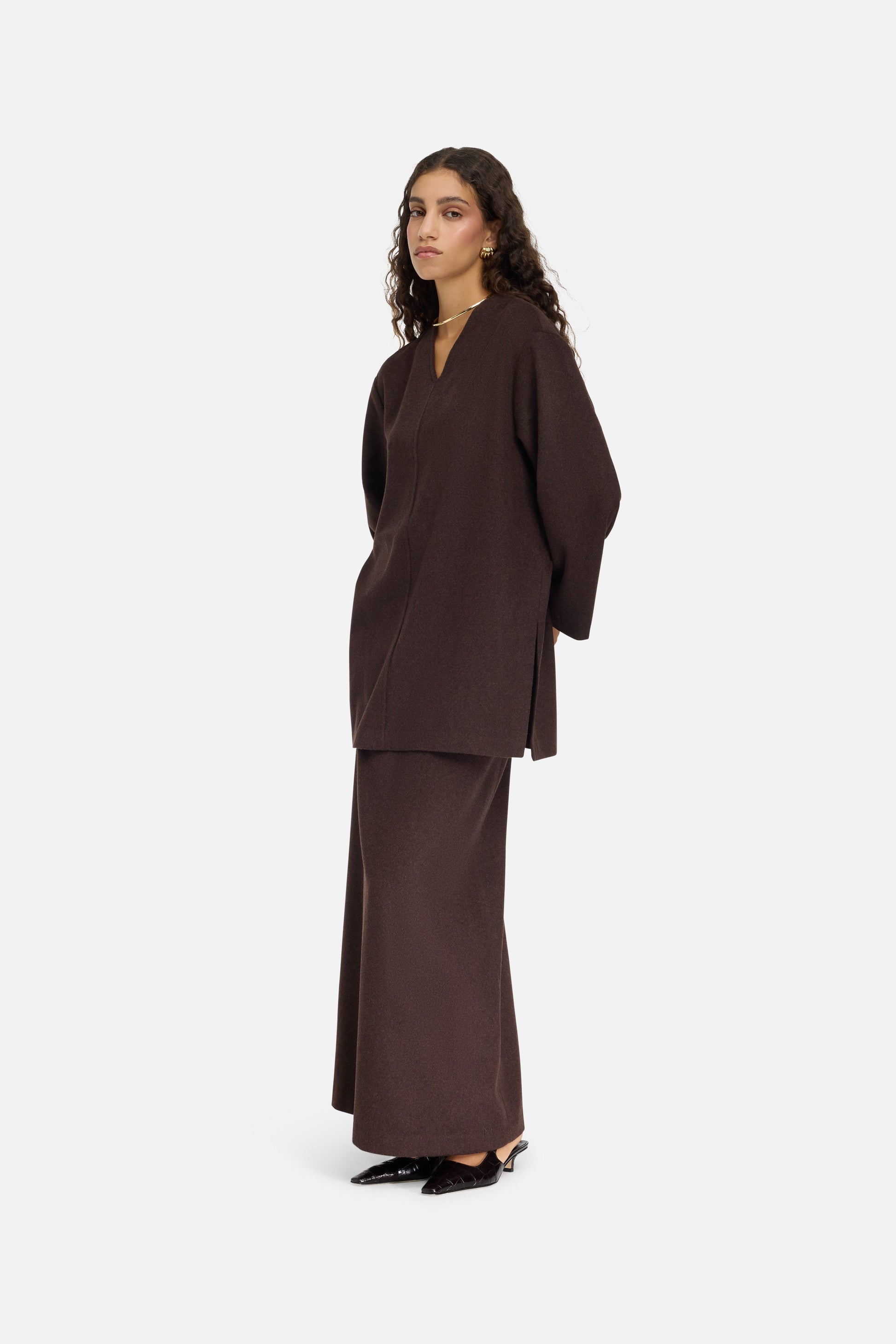 Jupe en mélange de laine | Marron foncé