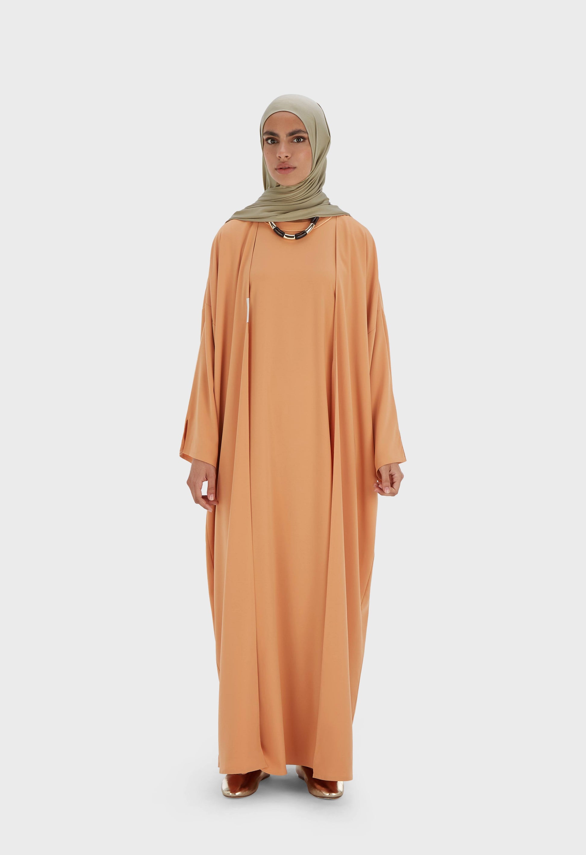 Abaya tissée régulière | Orange pastel